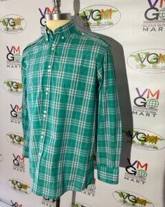 A bright green plaid long-sleeved shirt