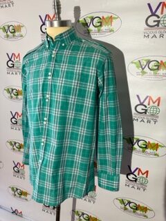 A bright green plaid long-sleeved shirt