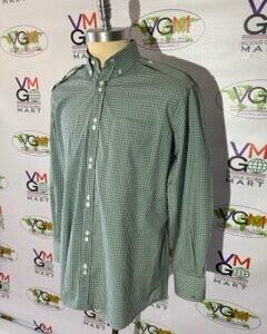 A green plaid long-sleeved shirt