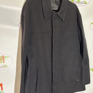 A Black Casual Jacket hanging on a hanger.